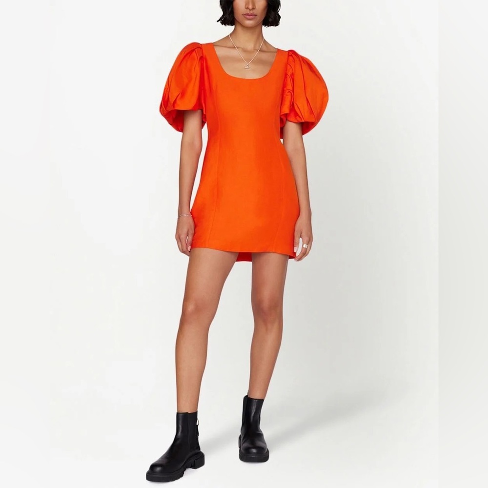 FRAME Puff Sleeve Mini Dress Orange